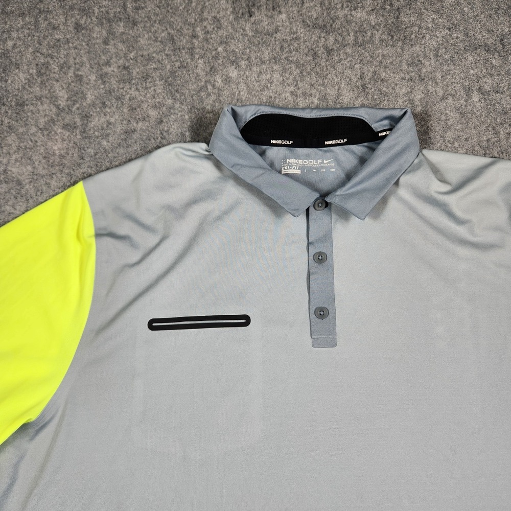 Nike Golf Polo Shirt Mens XXL Gray Pocket Dri Fit Vented Color Block Activewear